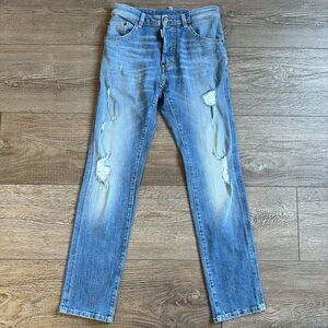 DSQUARED2 Kids Blue Slim Straight Leg Intentionally Distressed Ripped Jeans